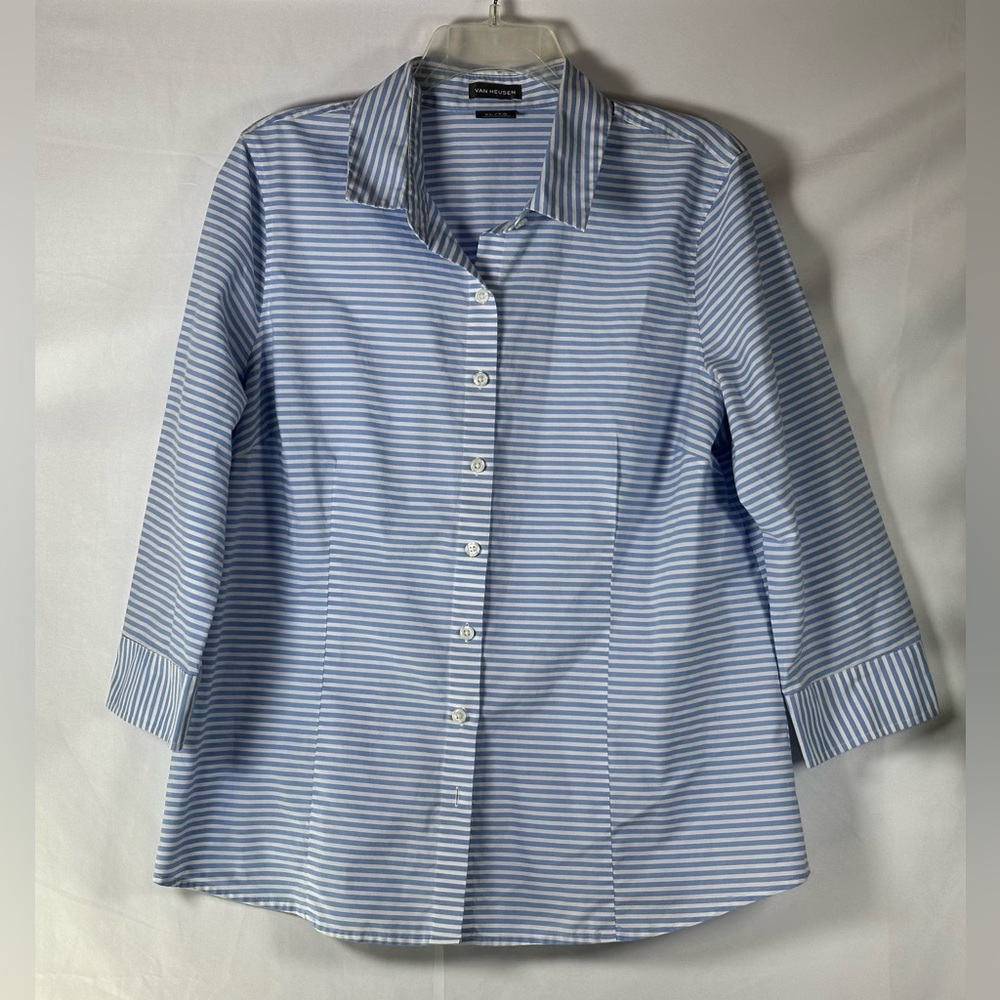Van Heusen Blue and White Striped Button Down Shirt - Picture 2 of 8